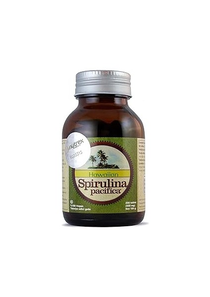 Hawaiian Spirulina Pacifica - 200TABLETX500MG - NET:100G Cam Kavanoz Hawaii'den Spirulina Raw Vegan