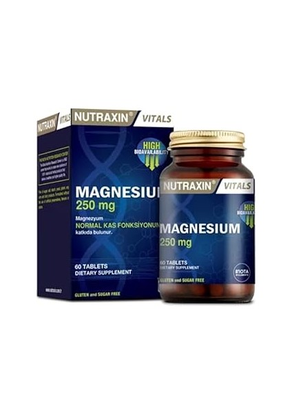 Nutraxin Vitals Magnesium 250 Mg 60 Tablet Takviye Edici Gıda