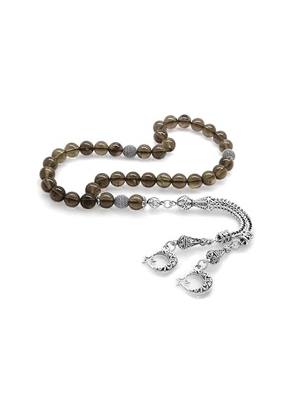 (Tesbihane) Kararmaz Metal Püsküllü Küre Kesim Kuvars Doğaltaş Tesbih