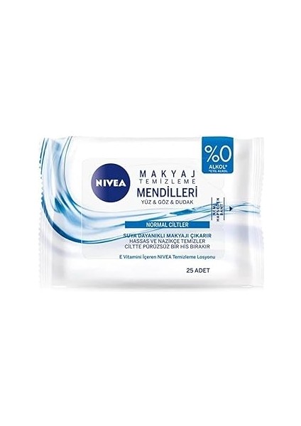 3'ü 1 Arada Canlandırıcı Makyaj Temizleme Mendilleri (25 Adet), Normal ve Karma Ciltler, Yüz