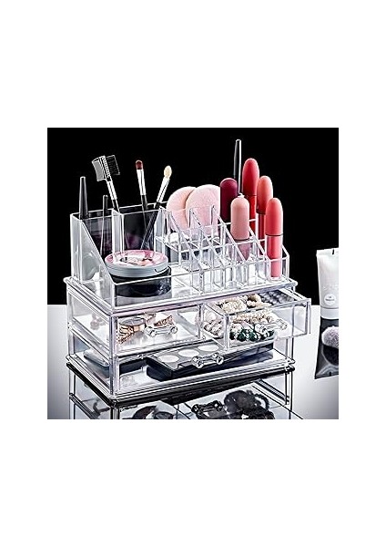 Deconox 20 Bölmeli Üç Çekmeceli Akrilik Makyaj Organizeri, 20 Gözlü Organizer