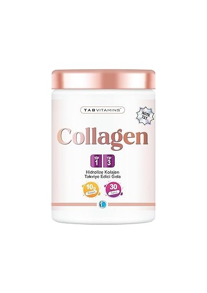Tabvitamins Collagen 30 Servis Aromasız Hidrolize Kolajen Peptitleri Tip 1 Tip 3