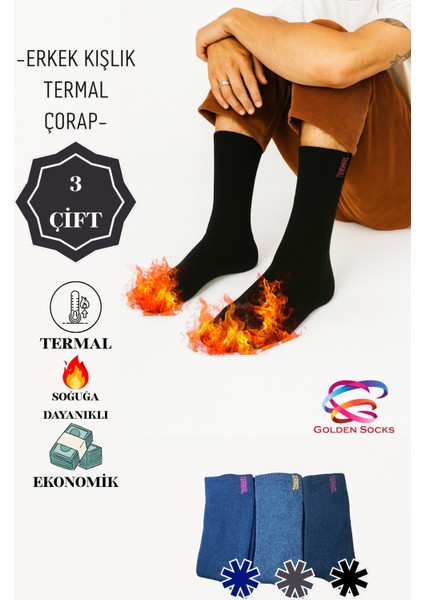Erkek Kışlık Termal Çorap 3’lü Soğuğa Dayanıklı Ekonomik Isı Tutucu