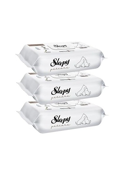 Sleepy Petcare Evcil Hayvan Islak Havlusu 60 Yaprak 3 Paket Kedi Köpek Pati Sevimli Dostlar