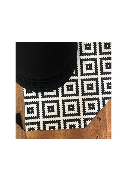 Desen Izmir Amerikan Servis, 6' Lı Supla ve Runner Siyah Baklava Tk6