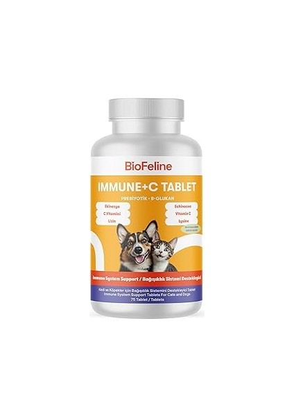 Biofeline Immune C Tablet ve Kedi ve Köpekler Için Bağışıklık Sistemi Desteği ve 75 Tablet