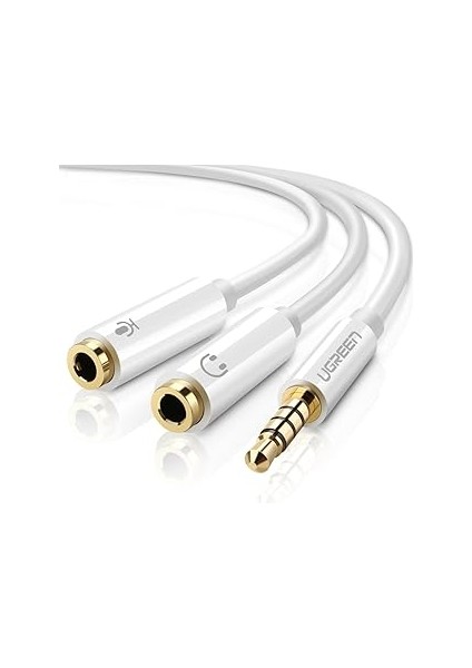 Ugreen Mikrofon ve Kulaklık Ayırıcı 3.5 mm Y Kablo Beyaz
