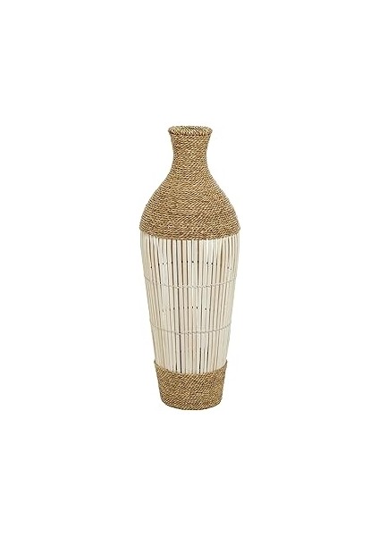 Deco 79 Seagrass El Yapımı Dekoratif Vazo Sarılı Uzun Orta Parça Vazo Krem Çıtalı Bambu Merkezi, Ev