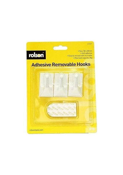 Rolson 61327 3pc Removable Adhesive Hooks, Black