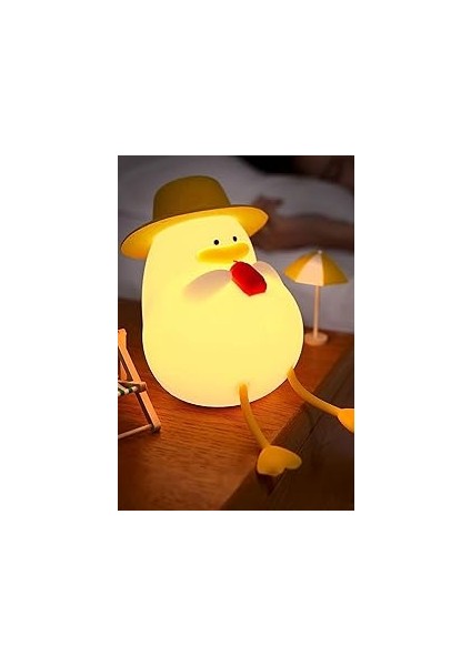 Çocuk Bebek Odası Şapkalı Ördek Figür Gece Lambası LED Işık Sevimli Figürlü Dokunmatik Şarjlı