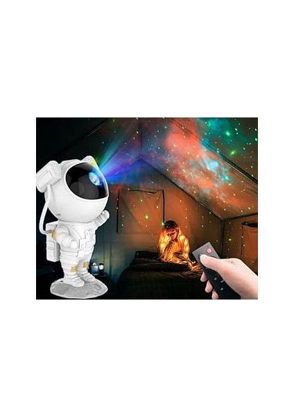 Coverzone Astronot Gece Lambası Dekoratif Uzaktan Kumandalı Galaksiler ve Yıldızlar 8 Farklı Mod Il