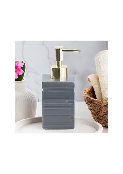 Porsima 3206 Seramik Sıvı Sabunluk - Tezgah Üstü Banyo Mutfak Lavabo Sabunluğu - 275 cc Antrasit