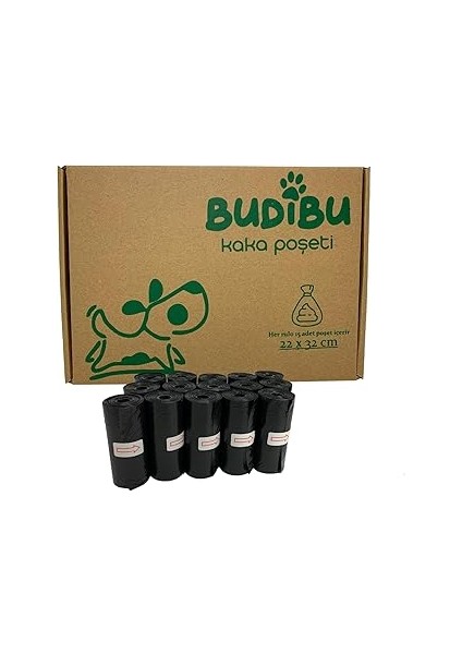 Budi̇bu Kedi Köpek Kaka Poşeti Evcil Hayvan Dışkı Kaka Torbası 15 Rulo (225 Poşet) (Siyah)