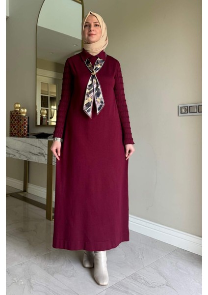 Şölen Fularlı Triko Elbise Bordo