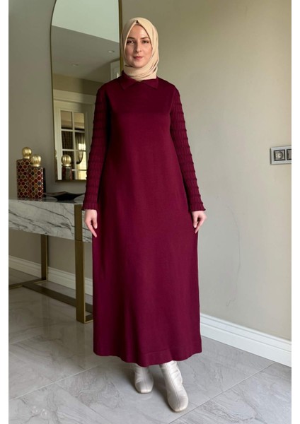 Şölen Fularlı Triko Elbise Bordo modelleri