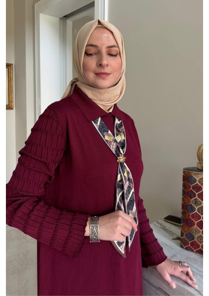 Şölen Fularlı Triko Elbise Bordo fırsatları
