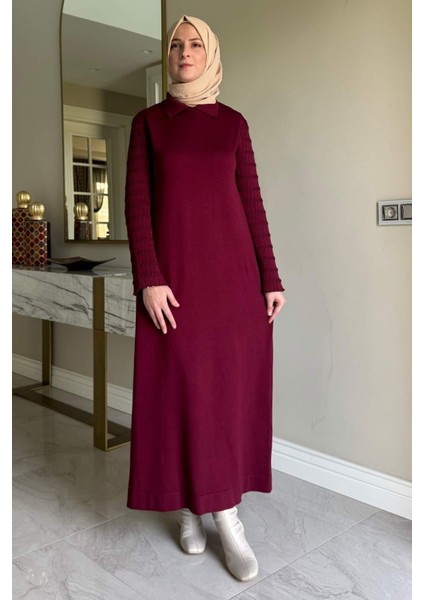 Şölen Fularlı Triko Elbise Bordo