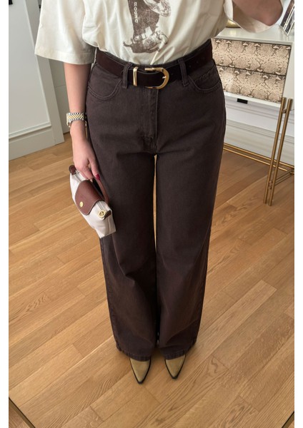 Yüksek Bel Kemer Detay Palazzo Jean- Kahverengi fiyatları