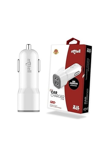 Mytell Universal Universal Araç Şarjı My-A5 USB Başlık 2 Usb'li 2100 Mah, Beyaz