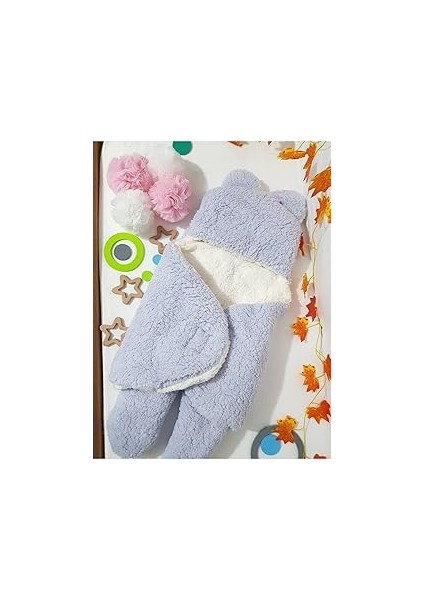 Bebek Dış Kundak Sarma Sıcak Battaniye Lila - Welsoft Kapüşonlu Çift Katman Ayaklı