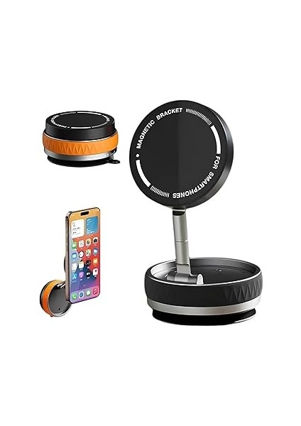 Uruchi Manyetik Araç Telefon Tutucu 360° Döner Başlık – Mekanik Vakumlu Güçlü Sabitleme, Silikon Ka