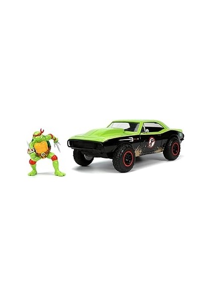 Jada, 253285001, Ninja Kaplumbağalar Chevy Camaro 1:24 Araç ve Raphael Figürü, Die-Cast (Meta