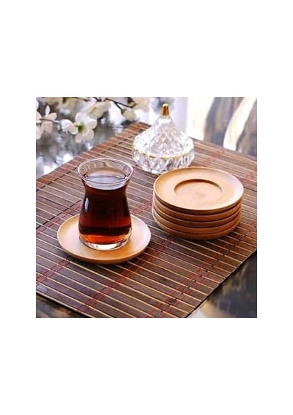 Deconox Bambu Yuvarlak Çay Tabağı Bardak Altlığı 6 'lı Set, Dekoratif Bambu Altlık