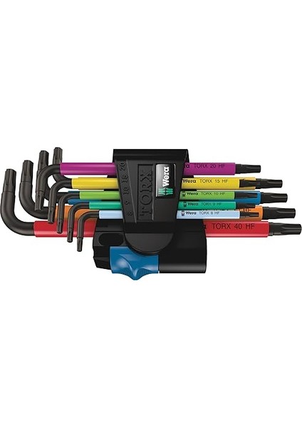 Wera 05024179001 967/9 Tx 9 Parça Tutma Işlevli Renkli Siyah Kaplama Torx L-Anahtar Seti