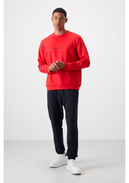 Fiesta - Lacivert Pamuklu Kalın Yumuşak Dokulu Comfort Fit Baskılı Erkek Eşofman Takım - 85253