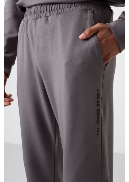 Koyu Gri Pamuklu Kalın Yumuşak Dokulu Comfort Fit Baskılı Erkek Eşofman Takım - 85253