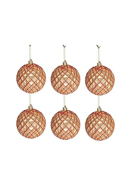 Herdekora Yılbaşı Ağaç Ağaç Süsü Yılbaşı Topu 6'lı Paket Gold-Kırmızı 8 Cm.