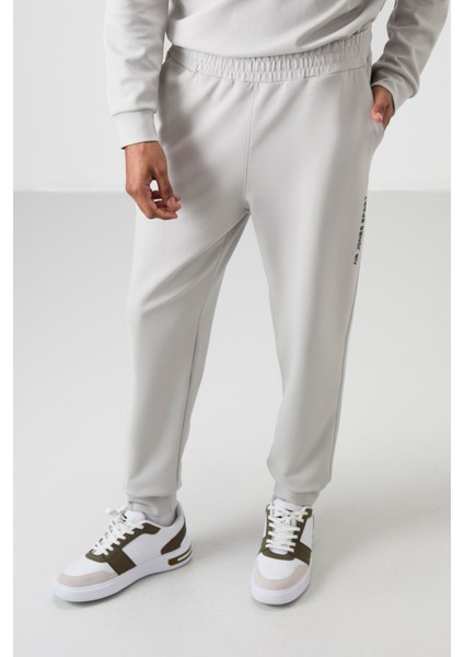 Taş Pamuklu Kalın Yumuşak Dokulu Comfort Fit Baskılı Erkek Eşofman Takım - 85253