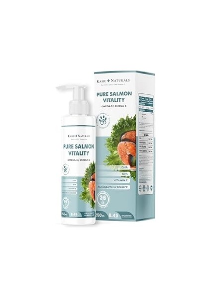 Kahu Naturals Pure Salmon VITALITY%100 Doğal Norveç Somon Yağı, 3 ve 6, E Vitamini, Kedi ve K