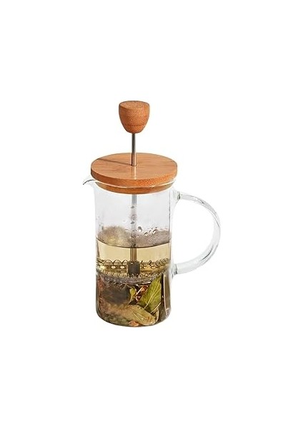 Bambu Kapaklı Cam French Press – Isıya Dayanıklı Çay ve Kahve Demliği, 600 ml Şeffaf Cam, Paslanmaz