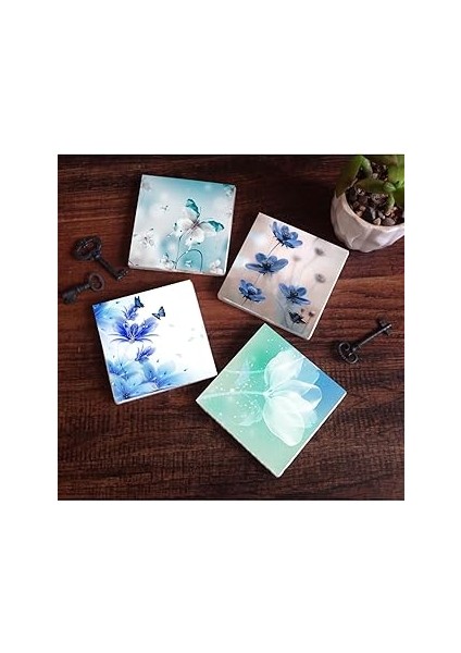 Pinecone Stone Kelebeğin Rüyası Taş Bardak Altlığı Seti - 4 Parça - Dekoratif, Rustik Mutfak Aksesu