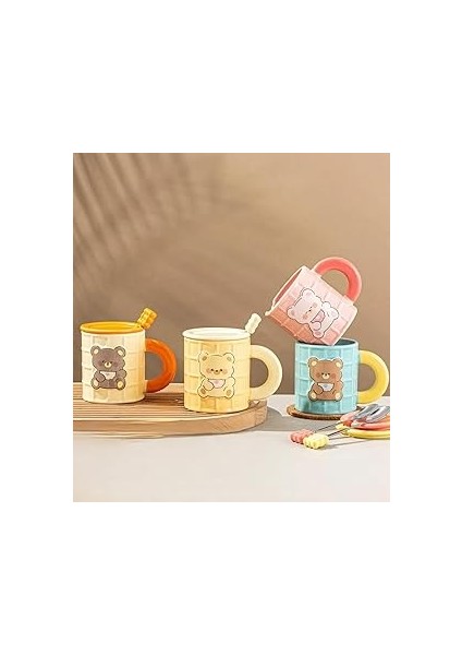 Ayıcık Temalı Renkli Seramik Kupa