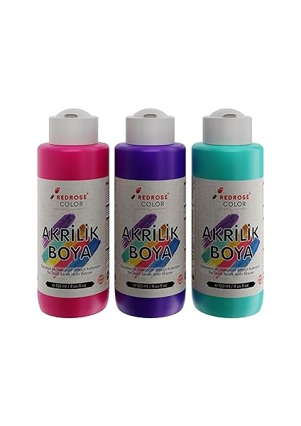 Red Rose Mor, Fuşya, Turkuaz Akrilik Boya 3'lü Set 3X120 ml