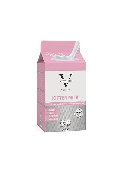 Vetcure Kitten Milk Yavru ve Anne Kedi Için Tamamlayıcı Süt Tozu Takviyesi 200 gr