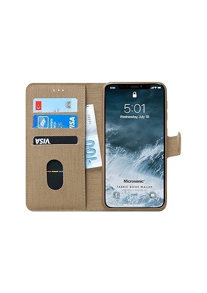 Microsonic Xs Için Kılıf Fabric Book Wallet [ıphone Xs ile Uyumlu Kılıf - Gold]