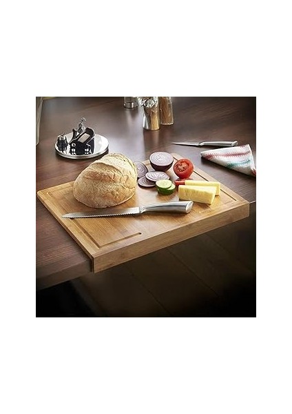 Deconox Tezgah Üstü Bambu Kesme Tahtası, Kaymaz Ekmek Tahtası, Kenarlı Kesme Tepsisi Büyük Boy (45C