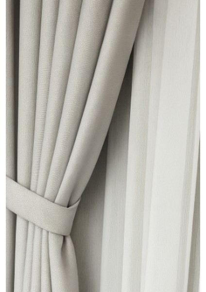 Keten Fon Perde, Açık Gri, Pano Fon, Sık Pile, Kuşaklı, Düz Renk, Tek Kanat