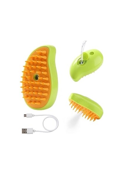 Kyrotech 3'ü 1 Arada Buharlı Silikon Şarjlı Kedi Köpek Fırçası Çok Işlevli Tüy Fırçası Masaj, Kendi