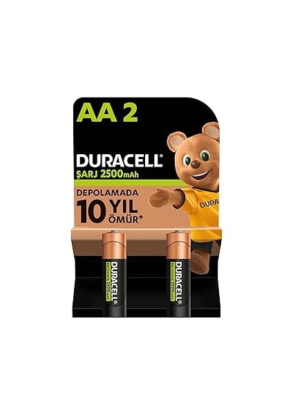 Şarj Edilebilir Aa Kalem Pil (2'li Paket), 2500 Mah Nimh, Önceden Sarj Edilmiş, Şarj Edile