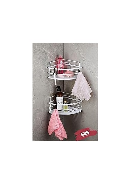 Sas Haus Yapışkanlı Ömür Boyu Paslanmaz Kristal Ayarlanabilir Raf Banyo Düzenleyici Şampuanlık 2 Ad