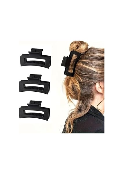 3' Lü Dikdötgen Kadın Saç Tokası Siyah