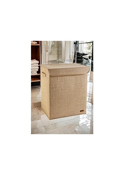 Jüt Kapaklı Katlanır Kirli Çamaşır Çocuk Odası Oyuncak Saklama Kutusu Sepet 40X50X30
