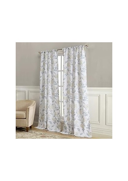 Laura Ashley Ortanca Pencere Perdesi, Çubuk Cepli, 213 cm Uzunluk, 2 Panel Seti, Kanvas Işık Filtre