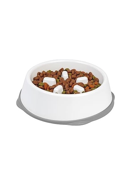 Uzun Burunlu Evcil Hayvanlar Için Iris Büyük Yavaş Besleme Kasesi, Beyaz/gri