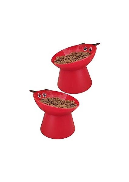 Mta High-Tech 2 Adet Kedi Figürlü Mama Kabı – Eğimli Tasarım, Boyun Dostu, Dökülme Önleyici, Dayanı