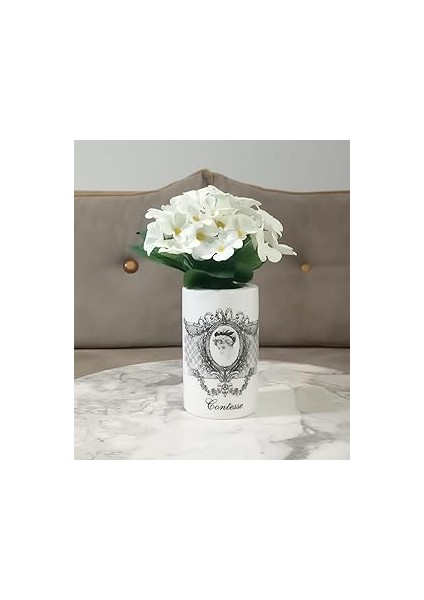 Vazo Dahil, Vazoda Çiçek, Beyaz Yapay Çiçek, Dekoratif Kraliçe 7X7X16CM
